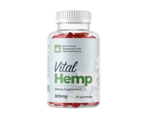 Close-up of Vital Hemp gummies scattered on a table